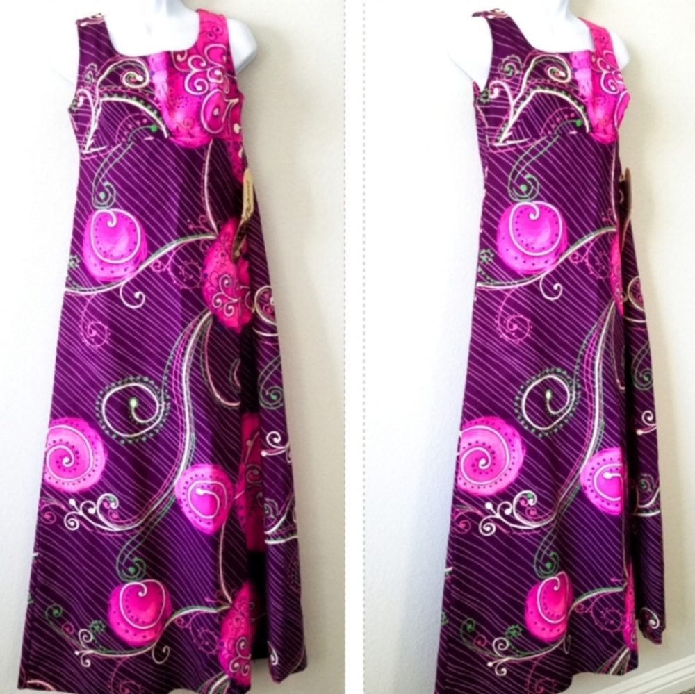 Vintage TORI RICHARD Purple Pink Printed Mu'u Mu'u Dress 8